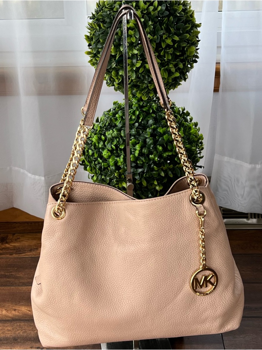 Michael Kors Jet Set Chain Shoulder Bag Dusty Pink Pebbled Leather Large - Picture 7 of 17